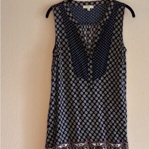 Kori Navy and White Printed Sleeveless V-Neck Tank